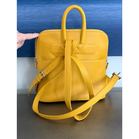 ili New York Genuine Leather Mustard Yellow Mini Backpack Travel Purse - Picture 8 of 8